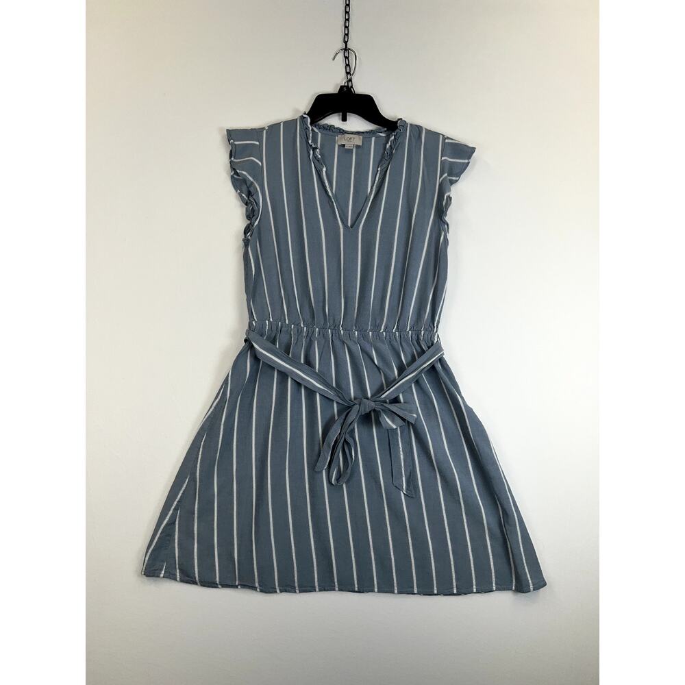 Loft Dress Women’s Medium Blue Striped Sleeveless 100% Raton
